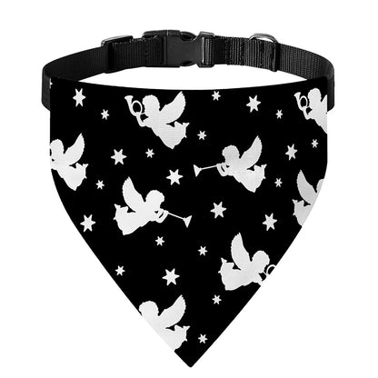 Black And White Angel Pattern Print Over The Collar Dog Bandana