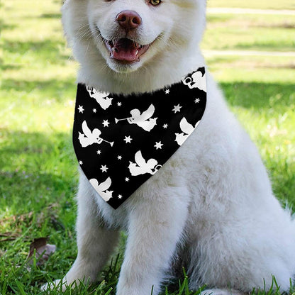Black And White Angel Pattern Print Over The Collar Dog Bandana