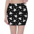 Black And White Angel Pattern Print Pencil Mini Skirt