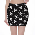 Black And White Angel Pattern Print Pencil Mini Skirt
