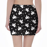 Black And White Angel Pattern Print Pencil Mini Skirt
