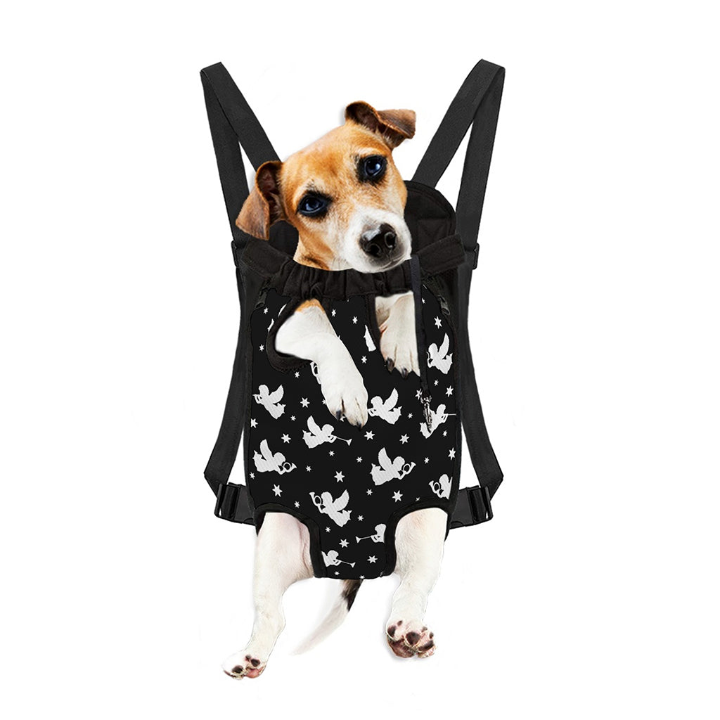 Black And White Angel Pattern Print Pet Carrier Backpack