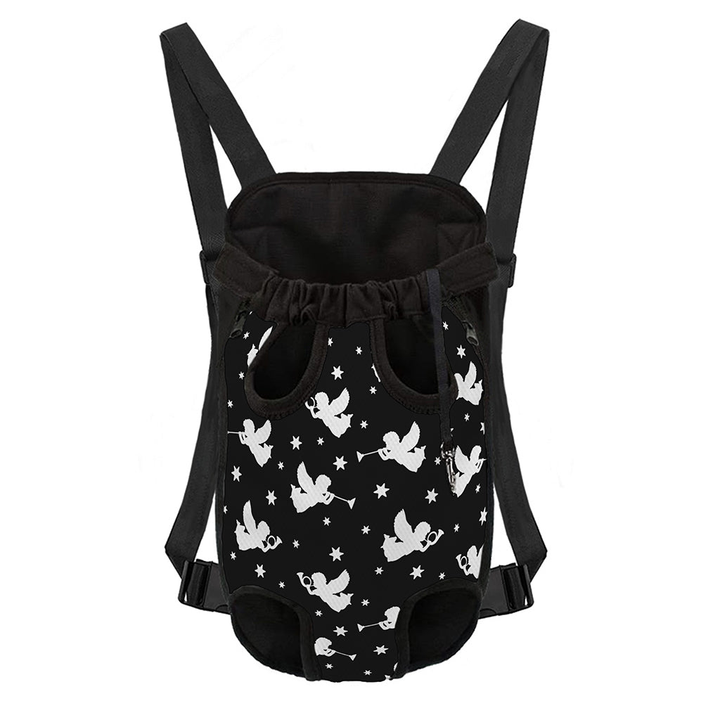 Black And White Angel Pattern Print Pet Carrier Backpack