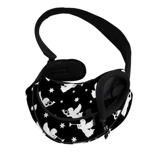 Black And White Angel Pattern Print Pet Sling Carrier