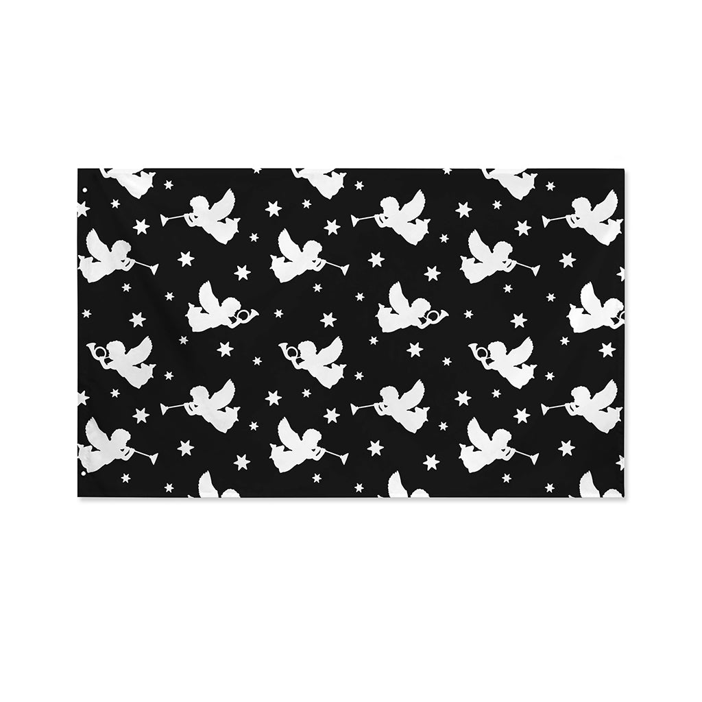 Black And White Angel Pattern Print Polyester Flag
