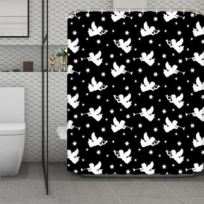 Black And White Angel Pattern Print Polyester Shower Curtain