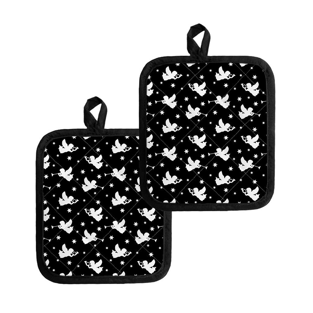 Black And White Angel Pattern Print Pot Holders
