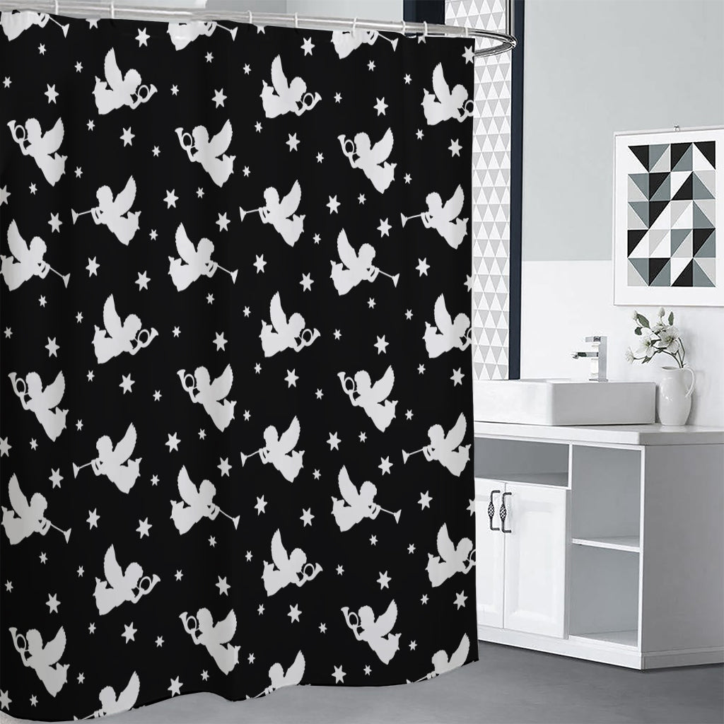 Black And White Angel Pattern Print Premium Shower Curtain