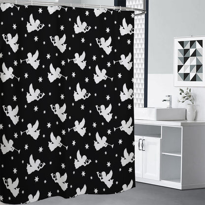Black And White Angel Pattern Print Premium Shower Curtain