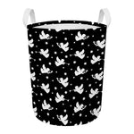 Black And White Angel Pattern Print Round Laundry Basket