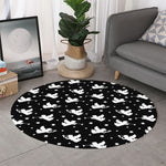 Black And White Angel Pattern Print Round Rug