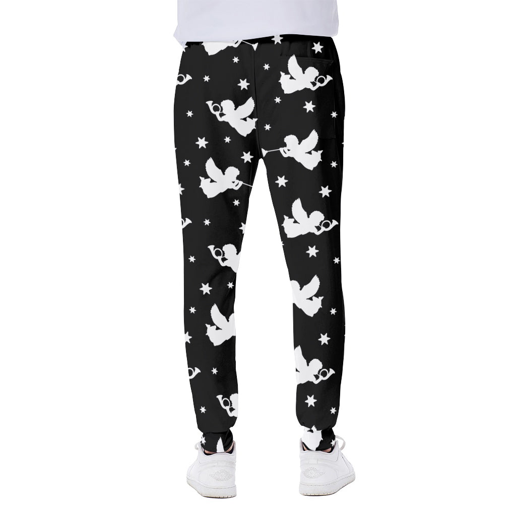 Black And White Angel Pattern Print Scuba Joggers