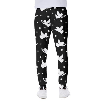 Black And White Angel Pattern Print Scuba Joggers