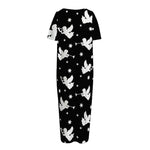 Black And White Angel Pattern Print Short Sleeve Long Nightdress