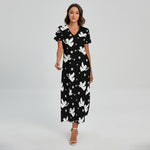 Black And White Angel Pattern Print Short Sleeve Maxi Dress