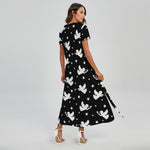 Black And White Angel Pattern Print Short Sleeve Maxi Dress