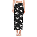 Black And White Angel Pattern Print Side Slit Maxi Skirt