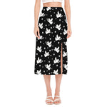 Black And White Angel Pattern Print Side Slit Midi Skirt