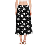 Black And White Angel Pattern Print Side Slit Midi Skirt