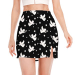 Black And White Angel Pattern Print Side Slit Mini Skirt