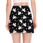 Black And White Angel Pattern Print Side Slit Mini Skirt