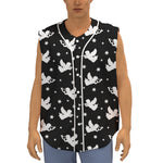 Black And White Angel Pattern Print Sleeveless Baseball Jersey