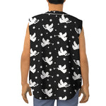 Black And White Angel Pattern Print Sleeveless Baseball Jersey
