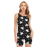 Black And White Angel Pattern Print Sleeveless One Piece Swimsuit