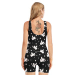 Black And White Angel Pattern Print Sleeveless One Piece Swimsuit