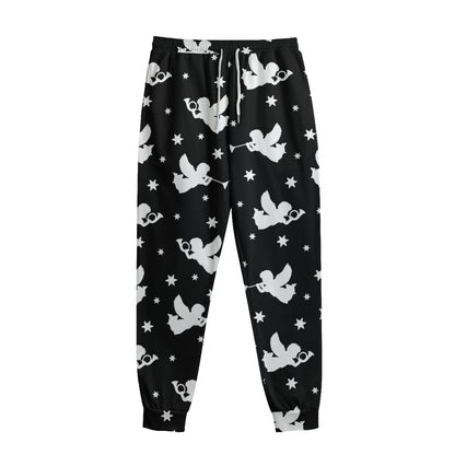 Black And White Angel Pattern Print Sweatpants