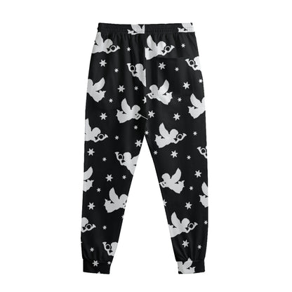 Black And White Angel Pattern Print Sweatpants