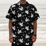 Black And White Angel Pattern Print Textured Short Sleeve Shirt