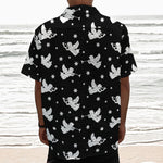 Black And White Angel Pattern Print Textured Short Sleeve Shirt