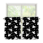 Black And White Angel Pattern Print Tier Curtains