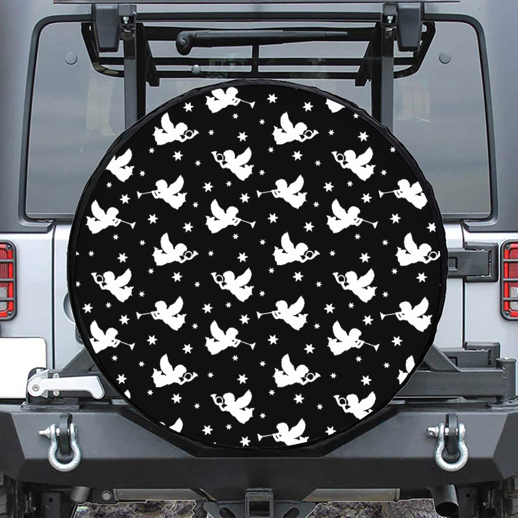 Black And White Angel Pattern Print Tire Cover