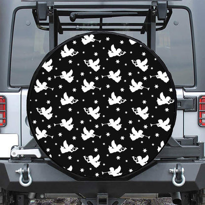 Black And White Angel Pattern Print Tire Cover