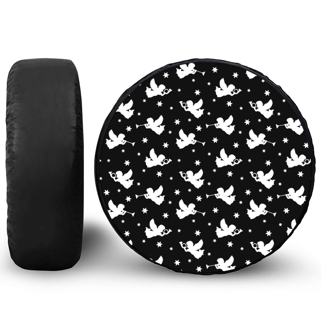 Black And White Angel Pattern Print Tire Cover