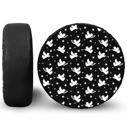 Black And White Angel Pattern Print Tire Cover