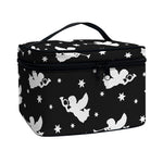 Black And White Angel Pattern Print Travel Makeup Bag