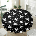 Black And White Angel Pattern Print Waterproof Round Tablecloth