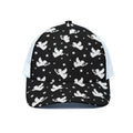 Black And White Angel Pattern Print White Mesh Trucker Hat