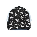 Black And White Angel Pattern Print White Mesh Trucker Cap