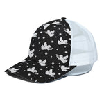 Black And White Angel Pattern Print White Mesh Trucker Cap