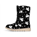 Black And White Angel Pattern Print Winter Boots