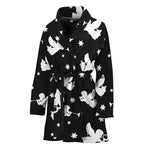 Black And White Angel Pattern Print Women's Bathrobe