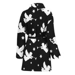 Black And White Angel Pattern Print Women's Bathrobe