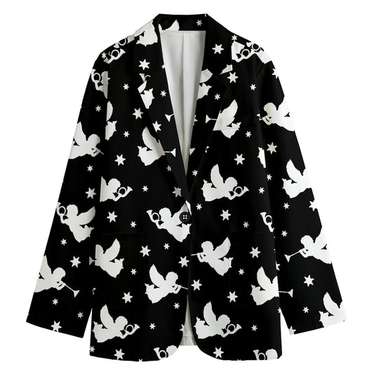 Black And White Angel Pattern Print Women's Blazer