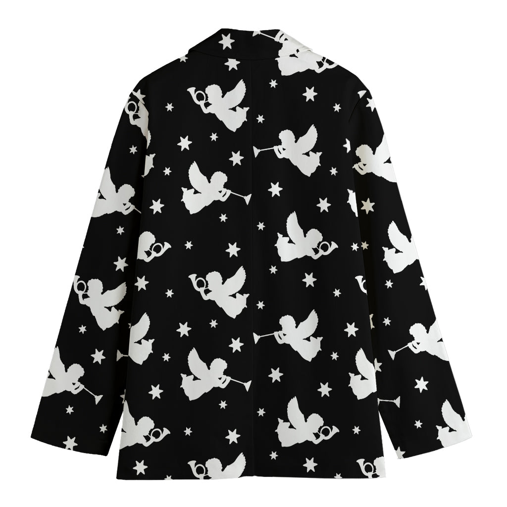 Black And White Angel Pattern Print Women's Blazer