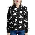 Black And White Angel Pattern Print Women's Bomber Jacket