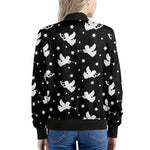 Black And White Angel Pattern Print Women's Bomber Jacket